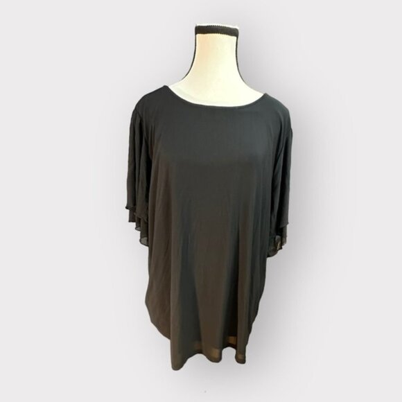Women’s Torrid 2 Black Slub Georgette Top with Layered Flutter Sleeve 2X 18 20 - Picture 2 of 10